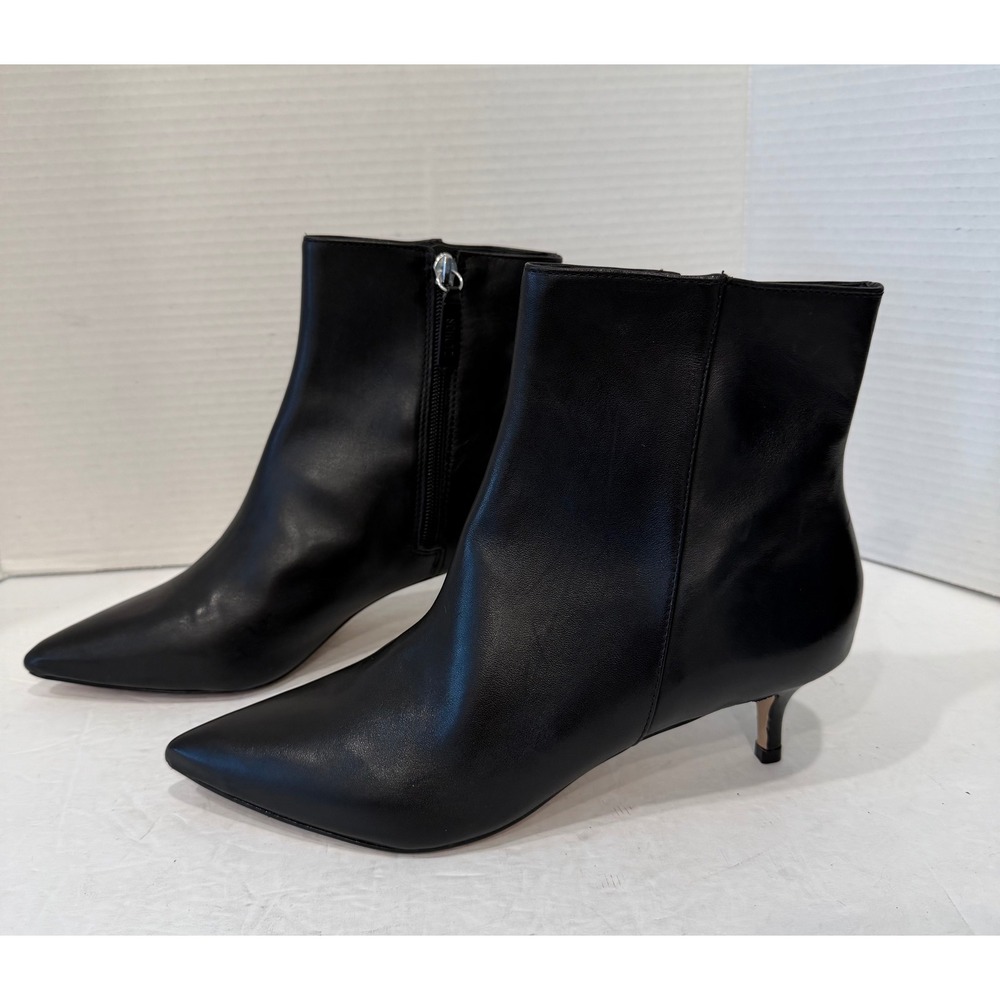 Schultz Mikki Mid Black Soft Leather Pointed Toe Kitten Heel Zip Ankle Boots 8B